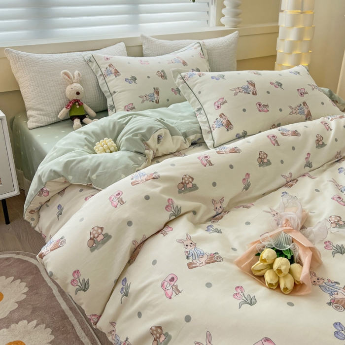 91家纺网 家纺一手货源 找家纺 乐童 2024网红直播爆款吊边＋一字绣工艺款四件套（九） 兔宝