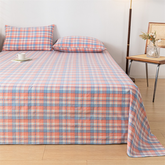 91家纺网 家纺一手货源 找家纺 优眠坊 2025新款全棉色织水洗棉单床单 丁香粉格（床单款）