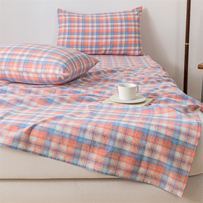 91家纺网 家纺一手货源 找家纺 优眠坊 2025新款全棉色织水洗棉单床单 丁香粉格（床单款）