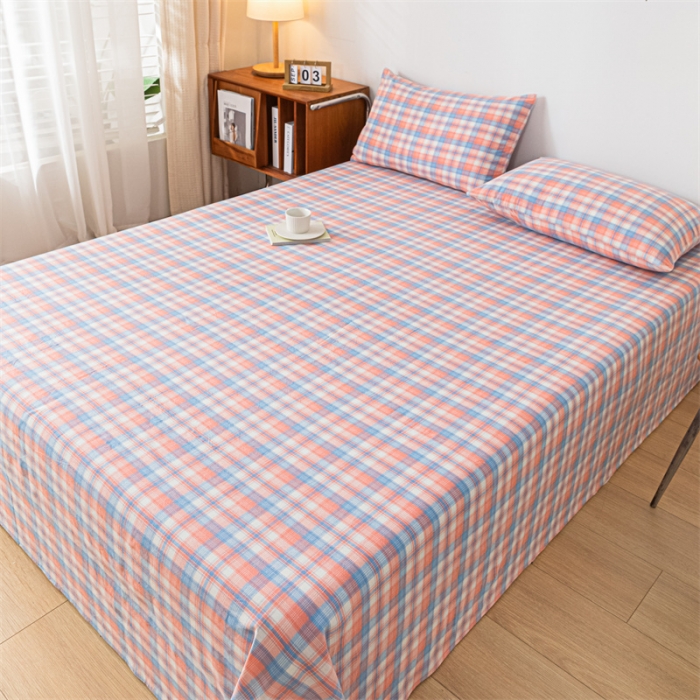 91家纺网 家纺一手货源 找家纺 优眠坊 2025新款全棉色织水洗棉单床单 丁香粉格（床单款）