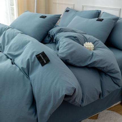 九沐良品 新款全棉水洗棉双拼款四件套学生三件套 简悠-宾利蓝