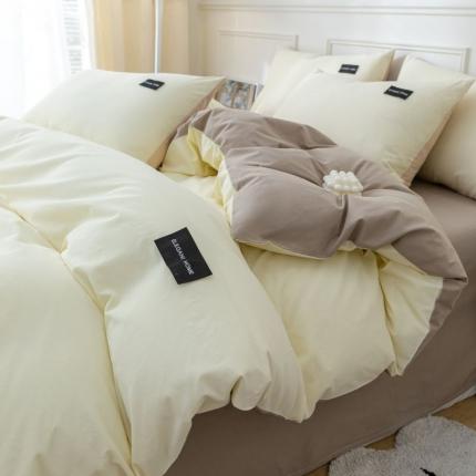 九沐良品 新款全棉水洗棉双拼款四件套学生三件套 简悠-奶白咖