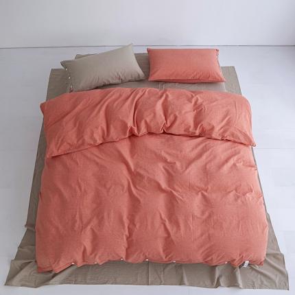 91家纺网 家纺一手货源 找家纺 水洗棉全棉纽扣款工艺混搭拼色四件套（系列一） 橘红+卡其（橘红卡其）