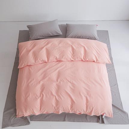 91家纺网 家纺一手货源 找家纺 水洗棉全棉纽扣款工艺混搭拼色四件套（系列一） 嫩粉+浅咖（浅咖浅咖）