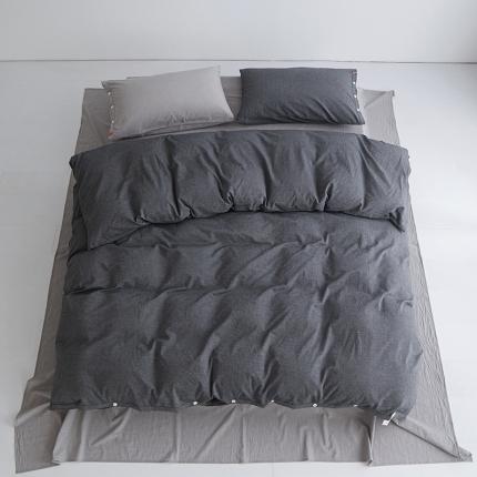 91家纺网 家纺一手货源 找家纺 水洗棉全棉纽扣款工艺混搭拼色四件套（系列一） 深灰+银灰（深灰银灰）