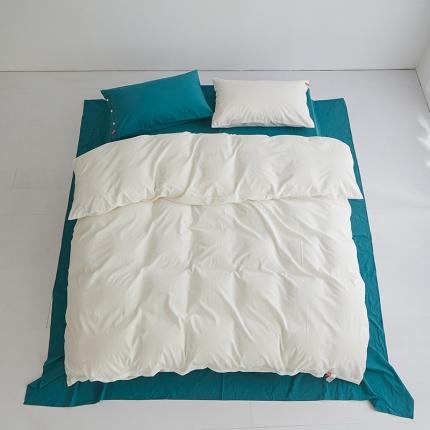 91家纺网 家纺一手货源 找家纺 水洗棉全棉纽扣款工艺混搭拼色四件套（系列一） 盐白+筠雾（盐白筠雾）