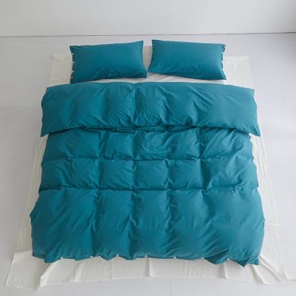 91家纺网 家纺一手货源 找家纺 水洗棉全棉纽扣款工艺混搭拼色四件套（系列一） 筠雾+纯白（筠雾筠雾）