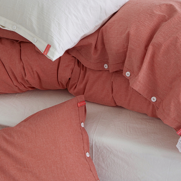 91家纺网 家纺一手货源 找家纺 水洗棉全棉纽扣款工艺混搭拼色四件套（系列一） 橘红+盐白（橘红盐白）