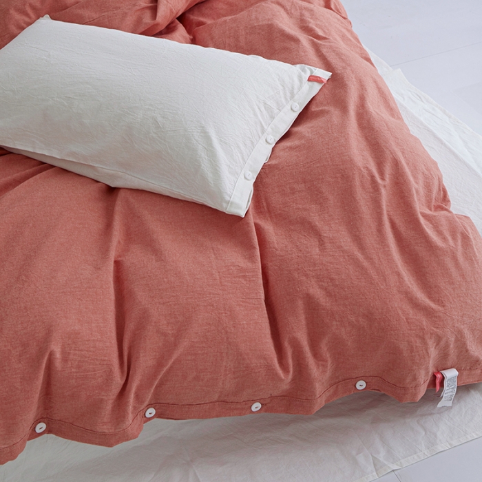 91家纺网 家纺一手货源 找家纺 水洗棉全棉纽扣款工艺混搭拼色四件套（系列一） 橘红+盐白（橘红盐白）