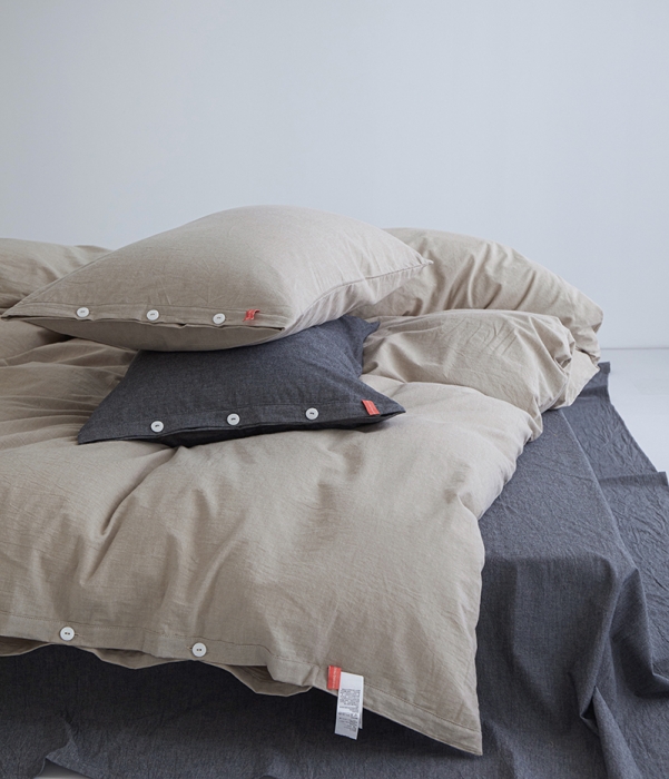 91家纺网 家纺一手货源 找家纺 水洗棉全棉纽扣款工艺混搭拼色四件套（系列一） 卡其+深灰（卡其深灰）