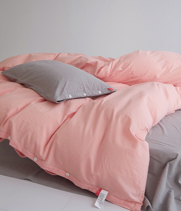 91家纺网 家纺一手货源 找家纺 水洗棉全棉纽扣款工艺混搭拼色四件套（系列一） 嫩粉+浅咖（浅咖浅咖）