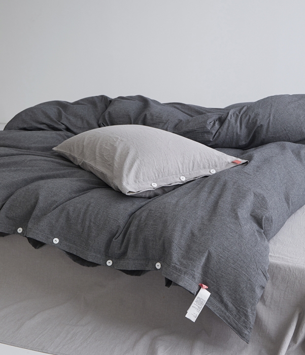 91家纺网 家纺一手货源 找家纺 水洗棉全棉纽扣款工艺混搭拼色四件套（系列一） 深灰+银灰（深灰银灰）