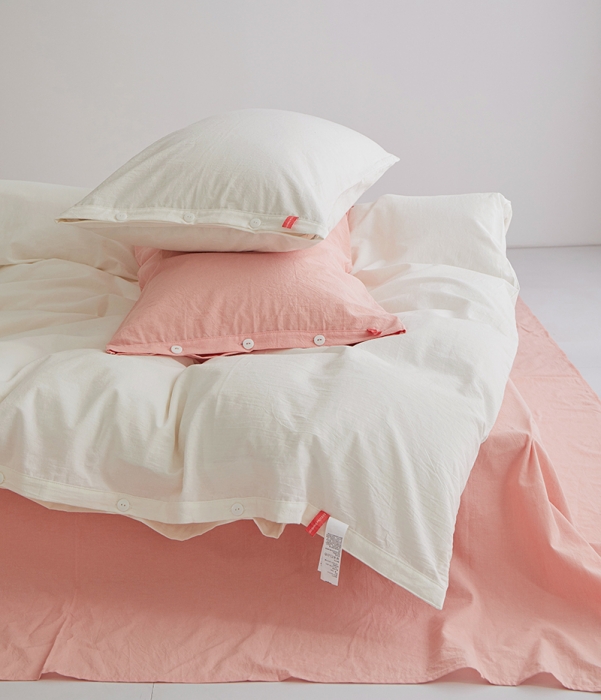 91家纺网 家纺一手货源 找家纺 水洗棉全棉高支高密纽扣款工艺混搭拼色四件套 盐白+嫩粉（盐白嫩粉）