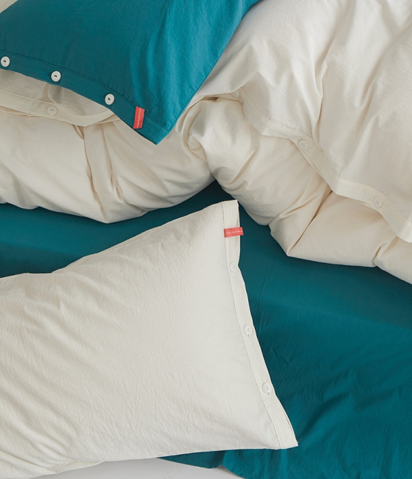 91家纺网 家纺一手货源 找家纺 水洗棉全棉纽扣款工艺混搭拼色四件套（系列一） 盐白+筠雾（盐白筠雾）