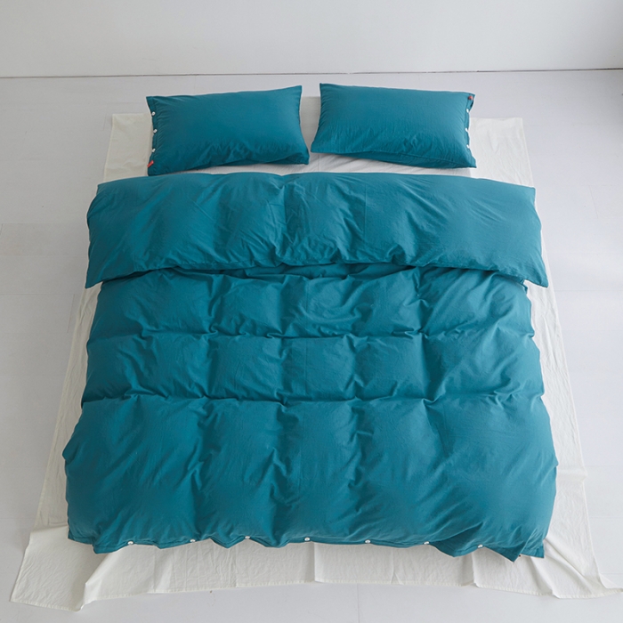 91家纺网 家纺一手货源 找家纺 水洗棉全棉纽扣款工艺混搭拼色四件套（系列一） 筠雾+纯白（筠雾筠雾）