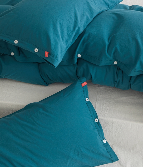 91家纺网 家纺一手货源 找家纺 水洗棉全棉纽扣款工艺混搭拼色四件套（系列一） 筠雾+纯白（筠雾筠雾）