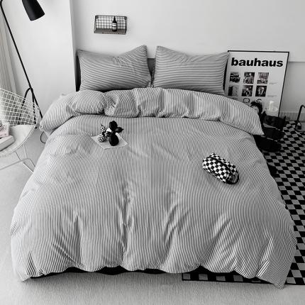 梦家居 2023新款简约北欧全棉水洗棉混搭四件套 细灰条