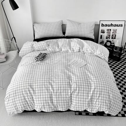 梦家居 2023新款简约北欧全棉水洗棉混搭四件套 小白格