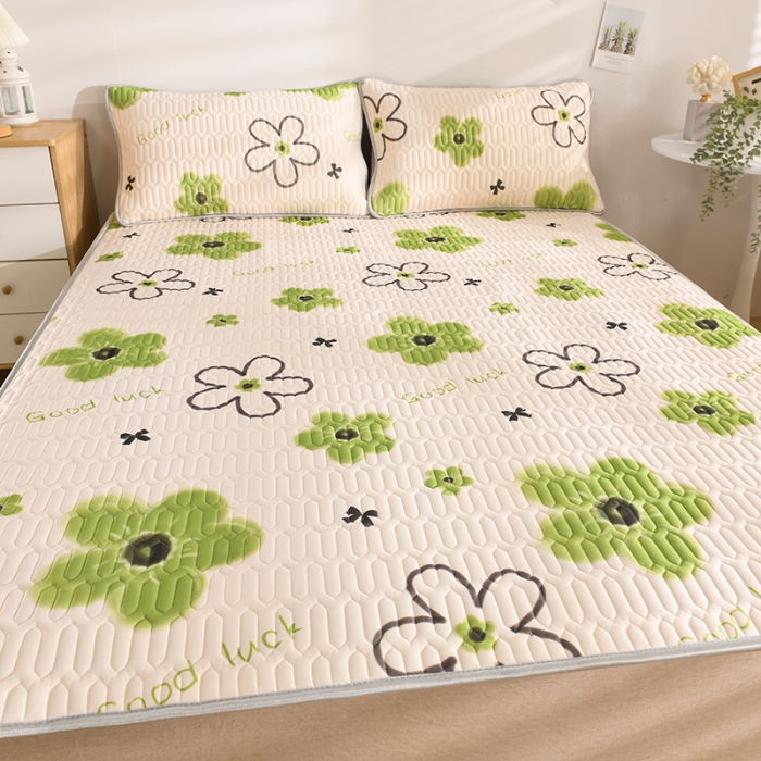 91家纺网 家纺一手货源 找家纺 卓尔居 2023新款乳胶印花凉席床单床笠床裙套件 向阳花-绿