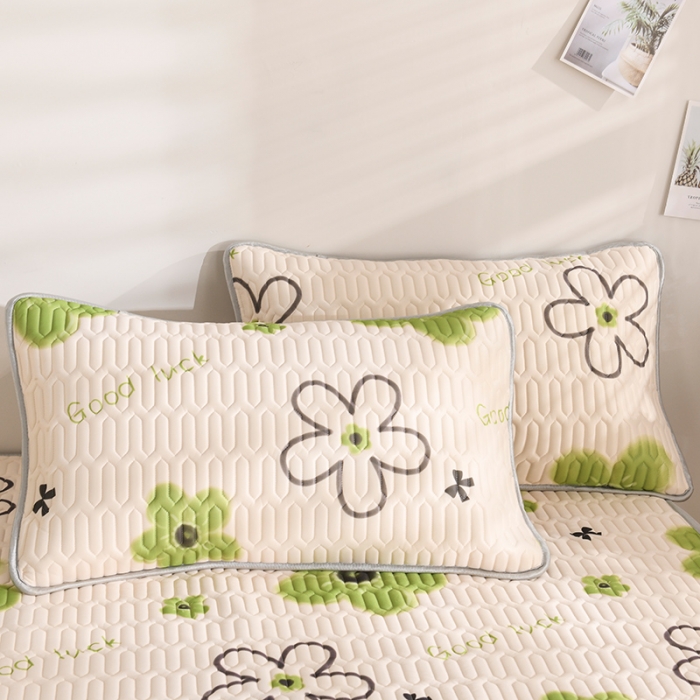 91家纺网 家纺一手货源 找家纺 卓尔居 2023新款乳胶印花凉席床单床笠床裙套件 向阳花-绿