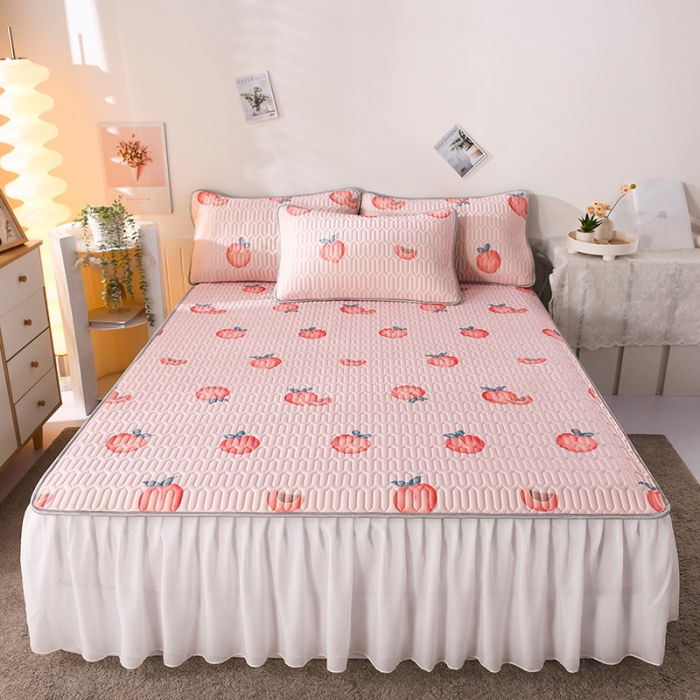 91家纺网 家纺一手货源 找家纺 卓尔居 2023新款乳胶印花凉席床单床笠床裙套件 芝芝桃桃