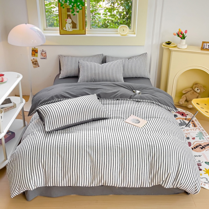 91家纺网 家纺一手货源 找家纺 （总）千朵 2023新款色织条纹四件套