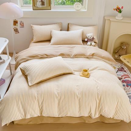 千朵 2023新款色织条纹四件套 锦瑟卡其