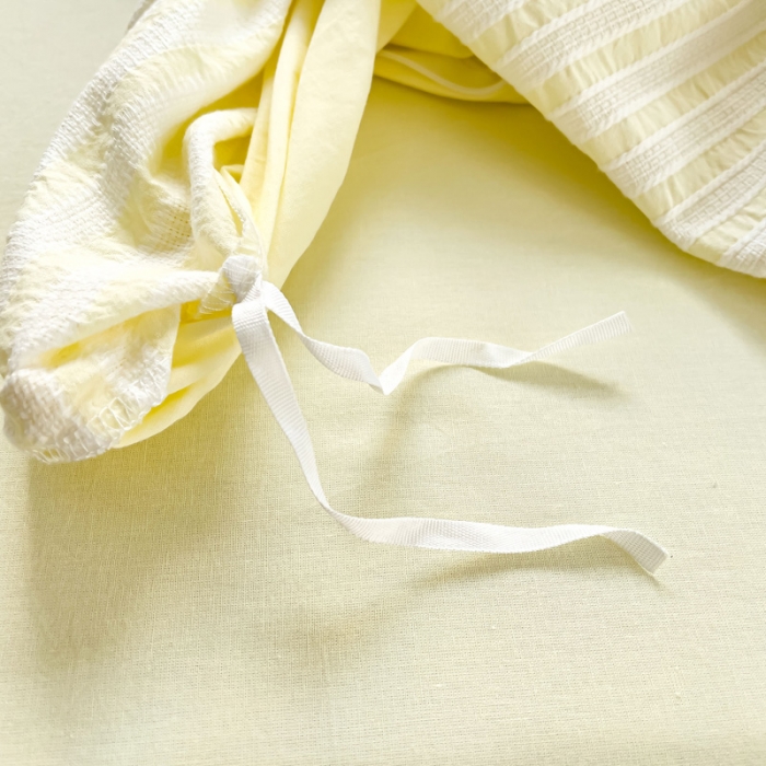 91家纺网 家纺一手货源 找家纺 千朵 2023新款色织条纹四件套 锦瑟米黄