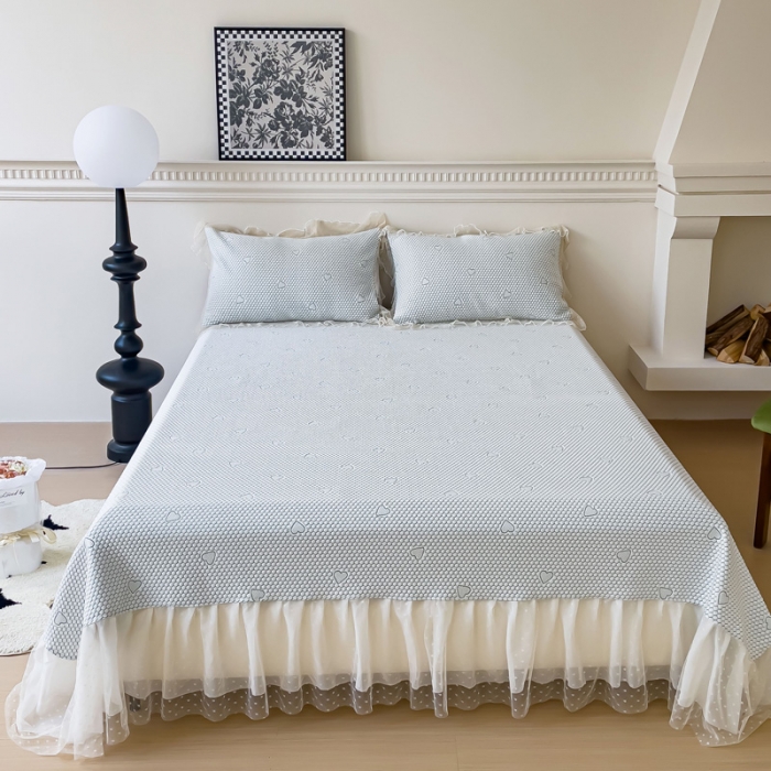 91家纺网 家纺一手货源 找家纺 千朵 2023新款凉感丝冰豆豆凉席 爱心绿