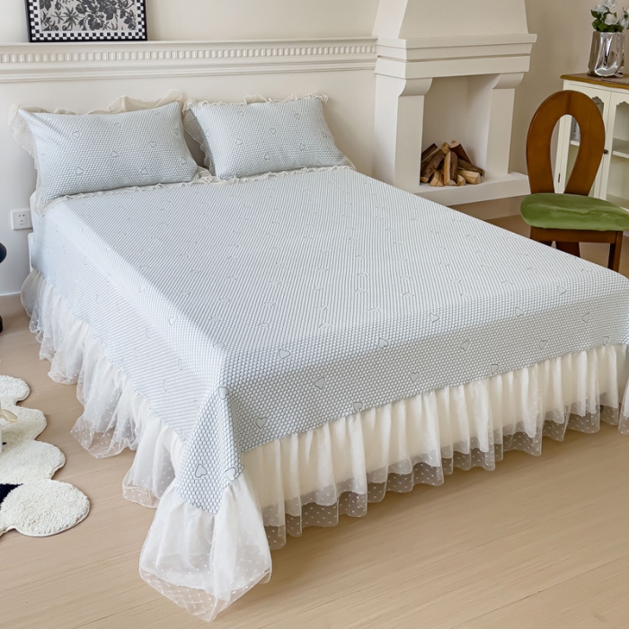 91家纺网 家纺一手货源 找家纺 千朵 2023新款凉感丝冰豆豆凉席 爱心绿