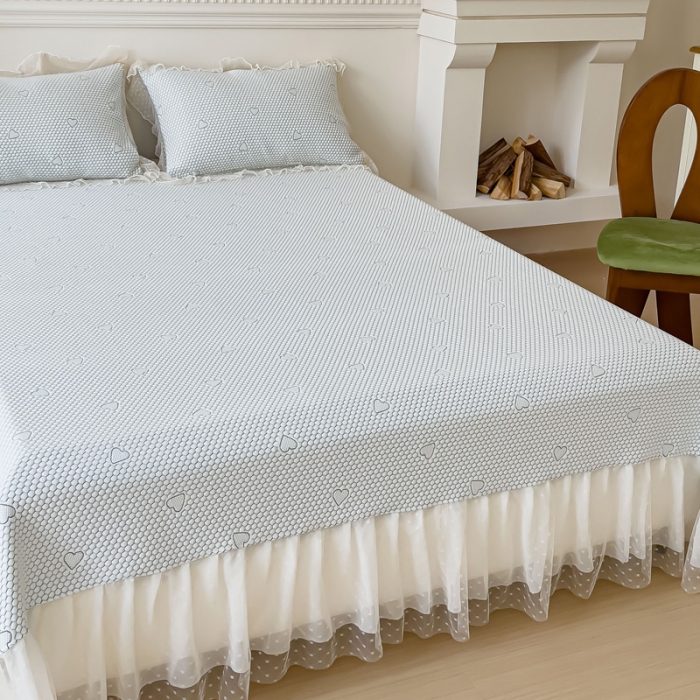 91家纺网 家纺一手货源 找家纺 千朵 2023新款凉感丝冰豆豆凉席 爱心绿