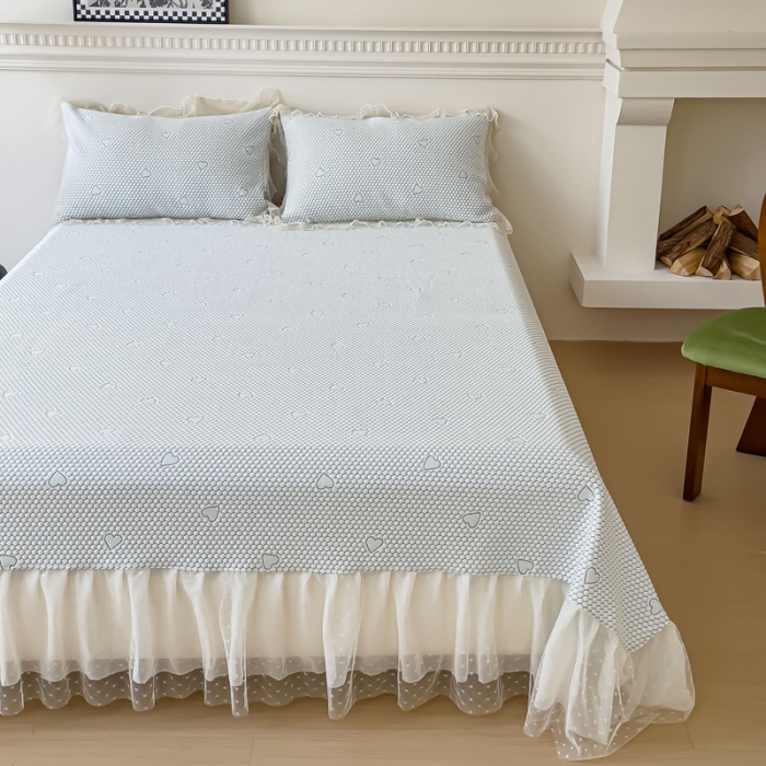 91家纺网 家纺一手货源 找家纺 千朵 2023新款凉感丝冰豆豆凉席 爱心绿