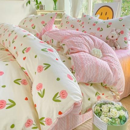 N先生2025全棉13372卡通小清新系列四件套（提供买家秀）花香小兔