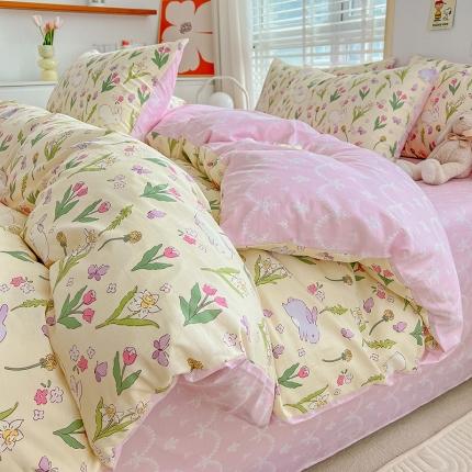 91家纺网 家纺一手货源 找家纺 N先生2025全棉13372卡通小清新系列四件套（提供买家秀）啵啵小兔