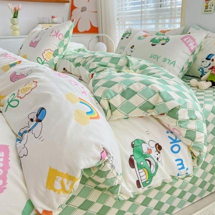 91家纺网 家纺一手货源 找家纺 N先生2025全棉13372卡通小清新系列四件套（提供买家秀）元气小狗