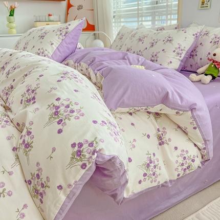 91家纺网 家纺一手货源 找家纺 N先生2025全棉13372卡通小清新系列四件套（提供买家秀）紫语花香