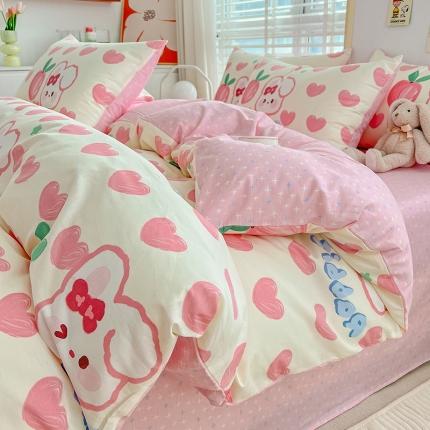 N先生2025全棉13372卡通小清新系列四件套（提供买家秀）蜜桃兔兔