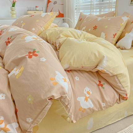 91家纺网 家纺一手货源 找家纺 N先生2025全棉13372卡通小清新系列四件套（提供买家秀）萌萌小鸭