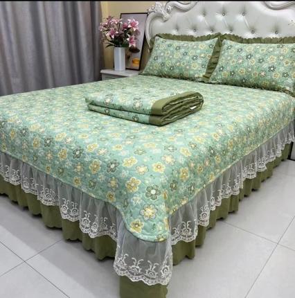 91家纺网 家纺一手货源 找家纺 (总)艺慕 2025新款双层纱水洗棉麻蕾丝花边床盖