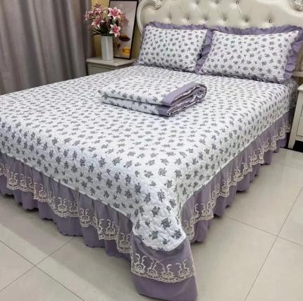 91家纺网 家纺一手货源 找家纺 (总)艺慕 2025新款双层纱水洗棉麻蕾丝花边床盖