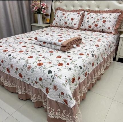 91家纺网 家纺一手货源 找家纺 (总)艺慕 2025新款双层纱水洗棉麻蕾丝花边床盖