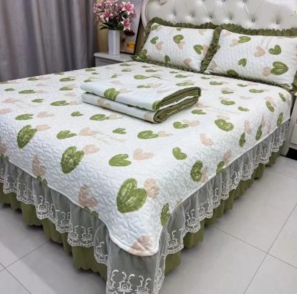 91家纺网 家纺一手货源 找家纺 (总)艺慕 2025新款双层纱水洗棉麻蕾丝花边床盖