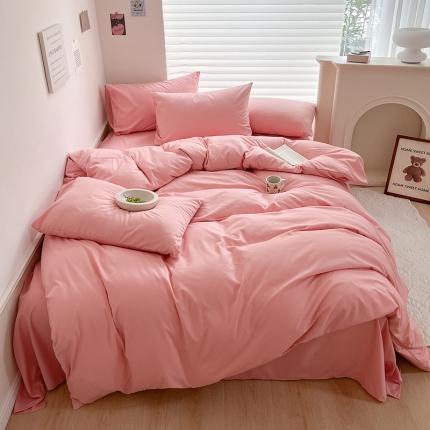 91家纺网 家纺一手货源 找家纺 芷凡家纺 2023新款纯色95克平纹磨毛四件套 奶油粉