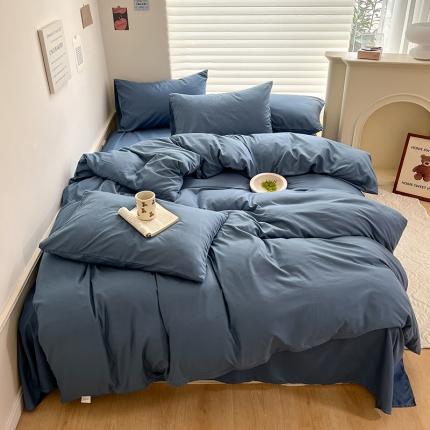 91家纺网 家纺一手货源 找家纺 芷凡家纺 2023新款纯色95克平纹磨毛四件套 牛仔蓝