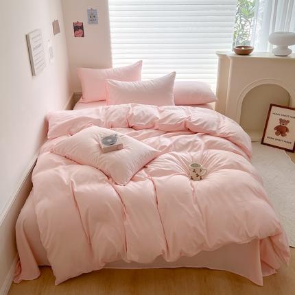 91家纺网 家纺一手货源 找家纺 芷凡家纺 2023新款纯色95克平纹磨毛四件套 浅粉