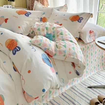 91家纺网 家纺一手货源 找家纺 总盛馨家纺 2023新款ins北欧风高支高密全棉喷气小清新纯棉四件套