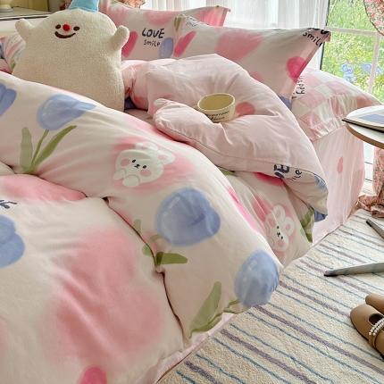 91家纺网 家纺一手货源 找家纺 总盛馨家纺 2023新款ins北欧风高支高密全棉喷气小清新纯棉四件套