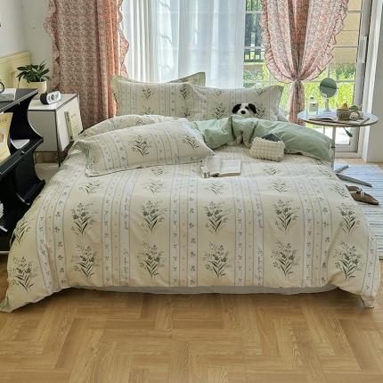 91家纺网 家纺一手货源 找家纺 (总)盛馨2023新款北欧风小清新喷气全棉四件套单双人三件套
