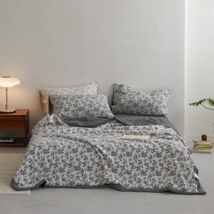 梦享生活家居 2023新款双层纱色织提花夏被四件套 枝上花-灰