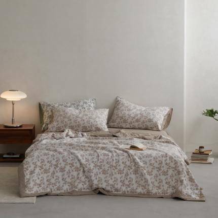 梦享生活家居 2023新款双层纱色织提花夏被四件套 枝上花-卡其